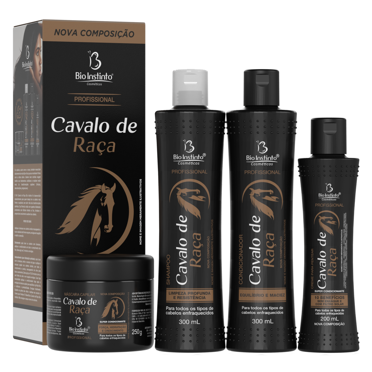 KIT CAPILAR CAVALO DE RACA 4 ITENS BIO INSTINTO