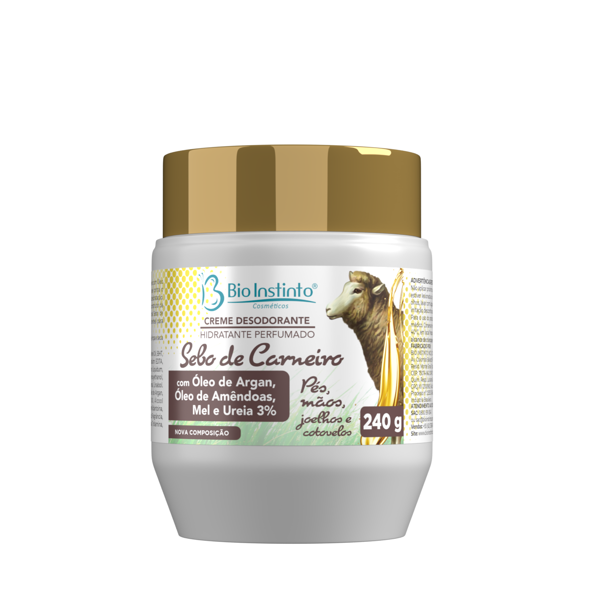 CREME DES. HIDR. PERF. SEBO DE CARNEIRO COM OLEO DE ARGAN 240G BIO INSTINTO